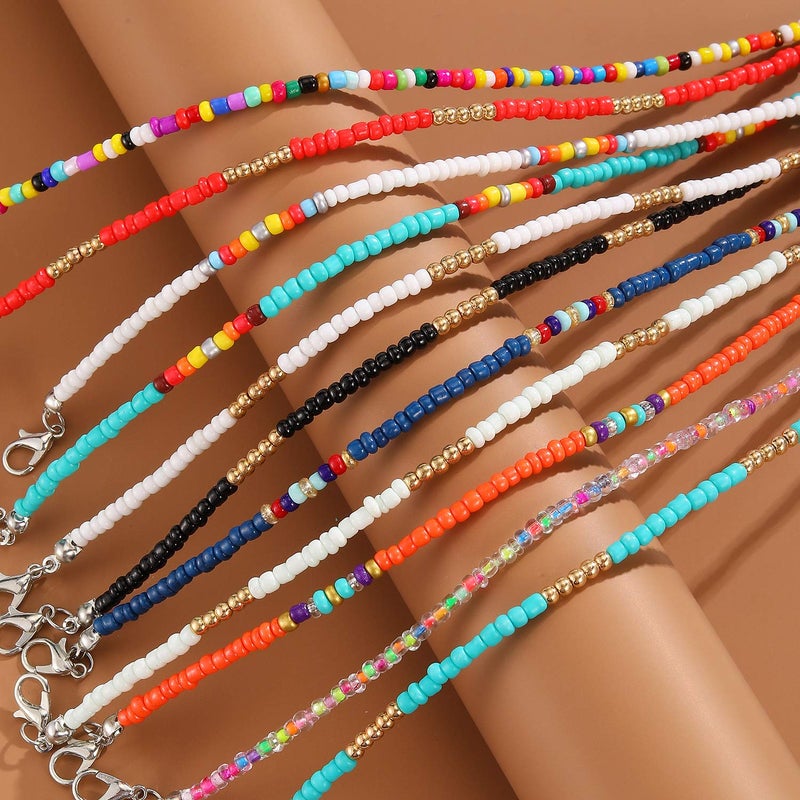 XIJIN 12Pcs Handmade Beaded Anklets for Women Boho Colorful Beads Ankle Bracelets Adjustable Foot Anklet Set - Image 3